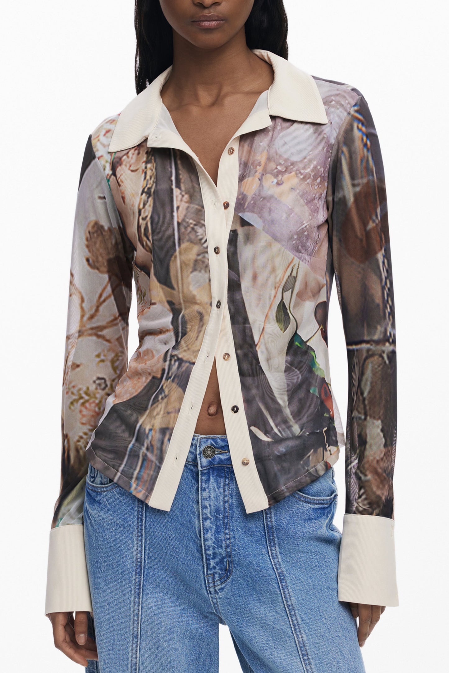 DESIGUAL CAMICIA MANICHE LUNGHE DONNA BEIGE