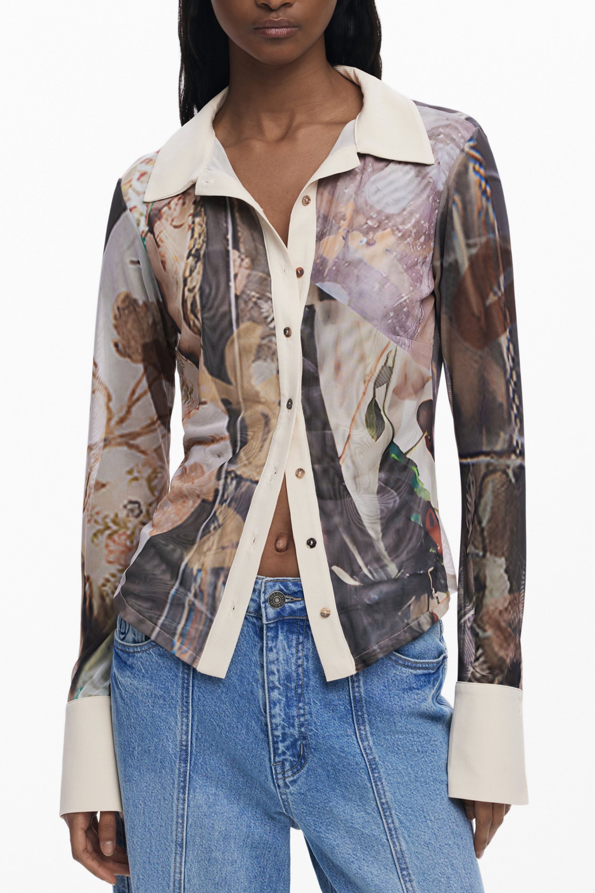 DESIGUAL CAMICIA MANICHE LUNGHE DONNA BEIGE